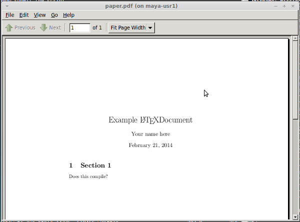 Example of opening our PDF with evince